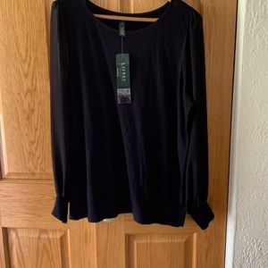 Lauren Ralph Lauren Woman Black Sweater With Sheer Long Sleeves